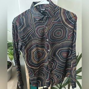 Long sleeve collared button up shirt abstract design